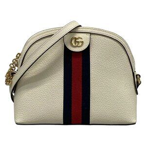 Auth GUCCI Ophidia 499621 White Dark Navy Red Leather Shoulder Bag